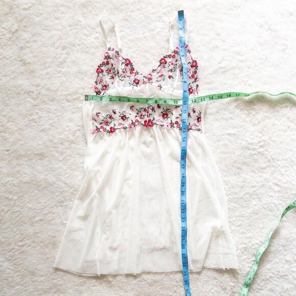 White and pink floral embroidered sheer slip dress size small - Picture 5 of 7
